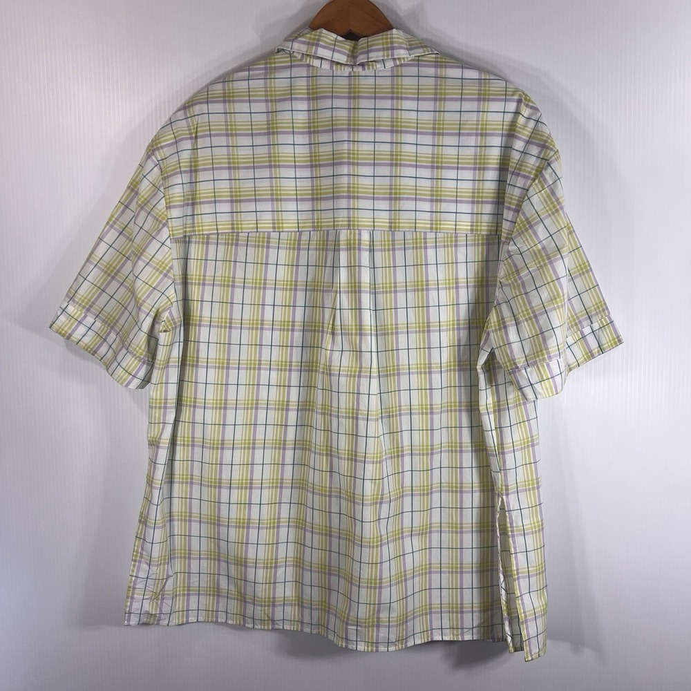 Anthropologie Oversized Boyfriend Pajama Top Sz M Plaid‎  Cotton Short Sleeve PJ - Picture 5 of 10